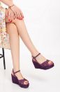 Hakiki Deri Topuklu Kadın Sandalet 34-35-41-42-43-44 Numara Mor Soft Nubuk