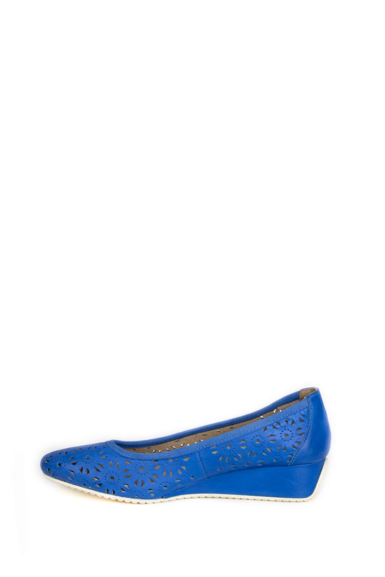Hakiki Deri  Kadın Yazlık Ayakkabı Mavi resmi