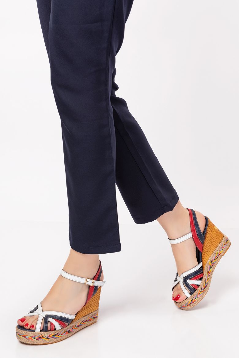 Hakiki Lacivert Deri Topuklu Kadın Sandalet Lacivert Multi resmi