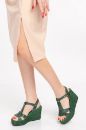 Hakiki Doğal Vageta Deri Topuklu Kadın Sandalet 34-35-41-42-43-44 Numara Yeşil