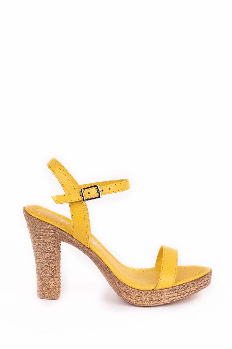 Hakiki Deri Yüksek Topuklu Kadın Ayakkabı Sarı resmi