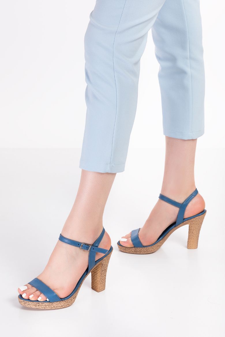 Hakiki Deri Yüksek Topuklu Kadın Ayakkabı Mavi resmi