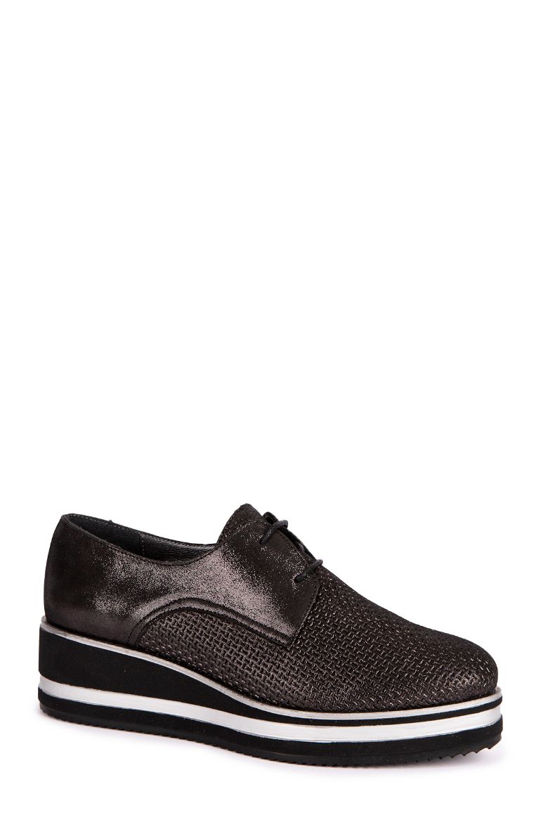  Hakiki Deri Oxford Kadın Ayakkabı siyah baskılı sim resmi
