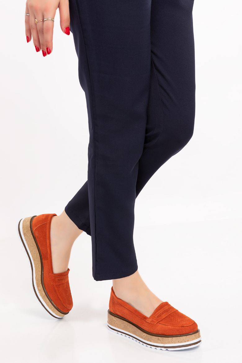 Hakiki Deri Mantar Taban Büyük Numara Kadın Oxford Ayakkabı 41-42 Numara kremit süet resmi